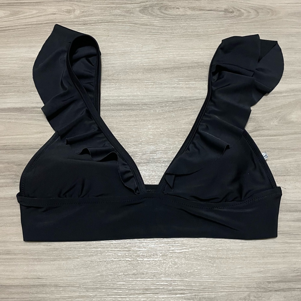 Aerie Ruffled Strap Black Triangle Bathing Suit Top, size L